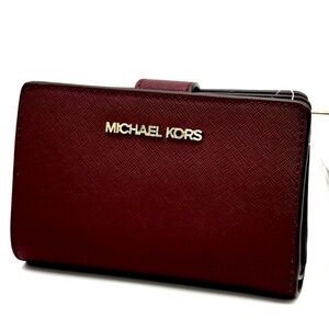 Michael Kors Medium Bifold Zip Chain Wallet Ox Blood